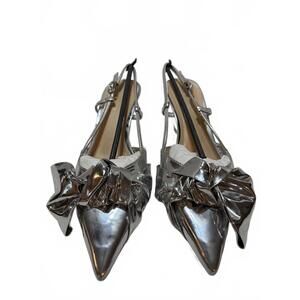 Arezzo Silver Raquel Low Stiletto Pump with Bow Detail